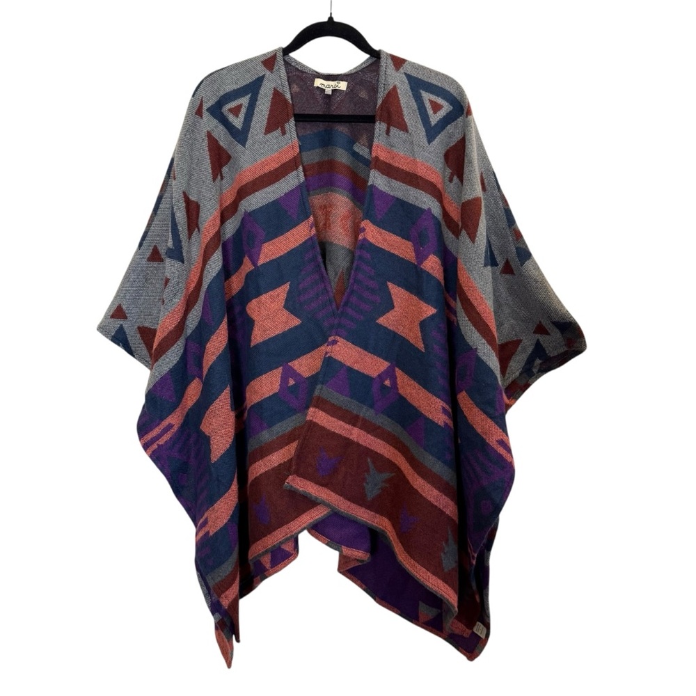 Marci Women’s Geometric Aztec Patterned Oversized Poncho Cape sz S